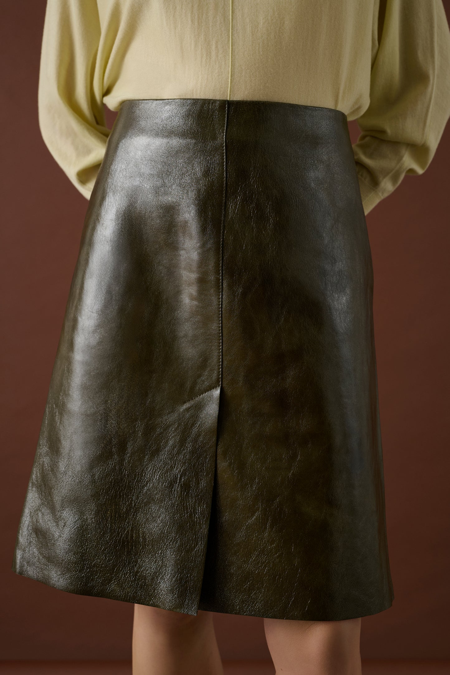 Jupe Liv - Vert Olive - Cuir - Femme